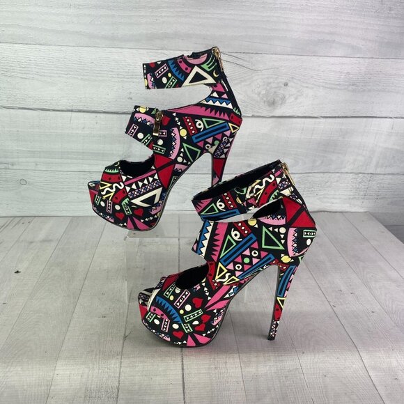 AMI Clubwear RED HEART Colorful Stiletto Platforms Ultra High Heel Shoes Sz 8.5 - Picture 4 of 16